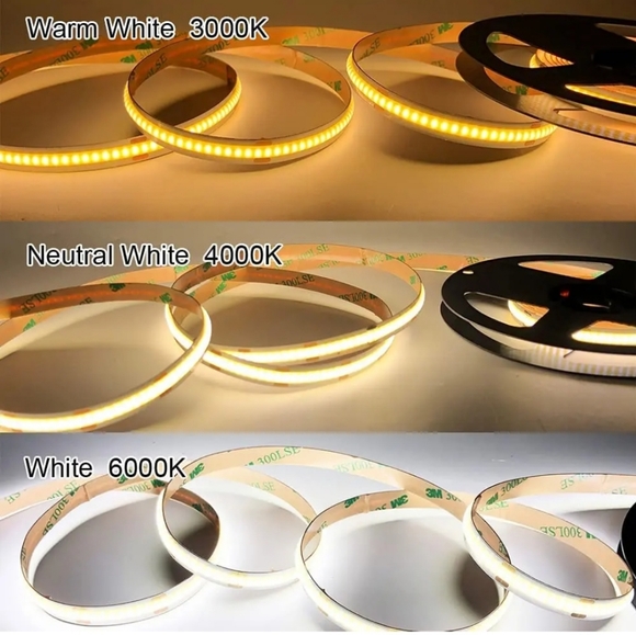 KQO FCOB LED Strip Lights (Warm White 3000K Dc24V),90Ra 8Mm Width 9.84FT / 3M - Picture 5 of 14